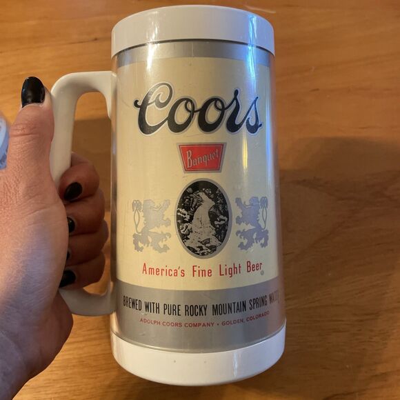 Beer Mugs Stein Coors Vintage Plastic Thermo Serv set of 2 USA - Picture 5 of 7